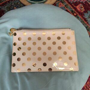 Kate Spade Zippered Gold and Cream Polka Dot Pouch